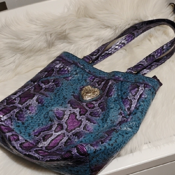 SALE! Beautiful Kathy Van Zeeland Purple 💜 Blue Faux Snakeskin Print Vint Tote - Picture 14 of 15